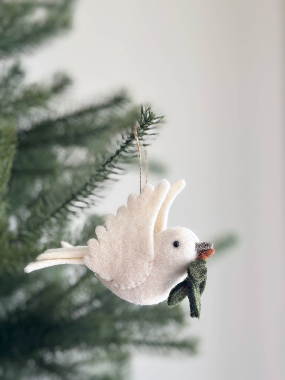 Felt Dove With Olive Twig Ornament