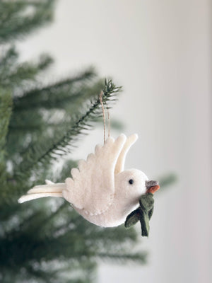 Felt Dove With Olive Twig Ornament