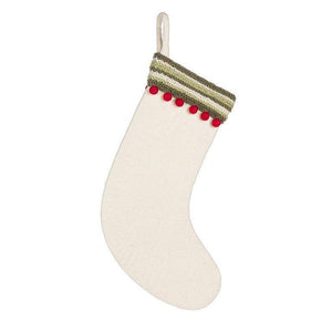 White Felt Stocking with Knit Band & Pompoms