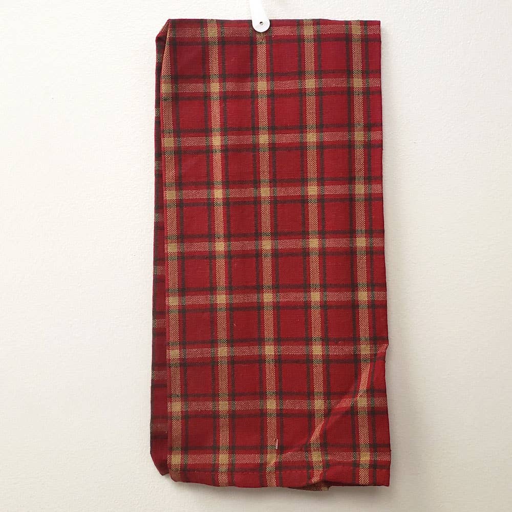 Tea Towel - Red Kitchen Towel w/ Green and Tan Lines