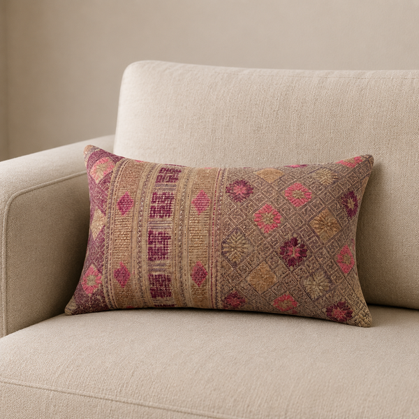 Vintage Fabric Pillow 20" x 12"
