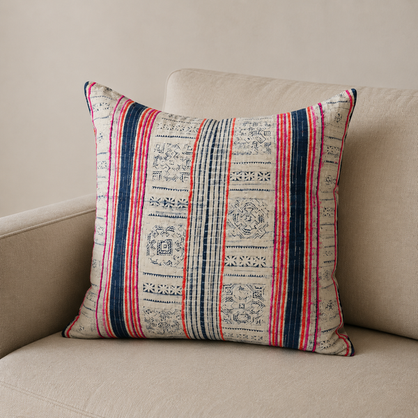 Vintage Fabric Pillow 21.5" x 21"