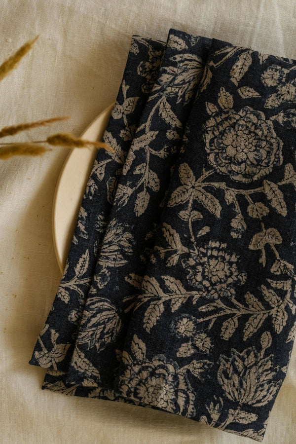 Set of Two Block Printed Linen Rio Napkin – Handmade Detailing