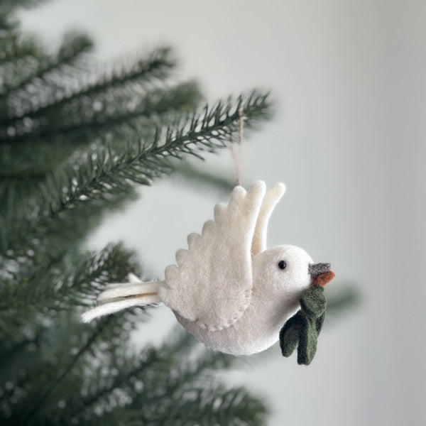 Felt Dove With Olive Twig Ornament