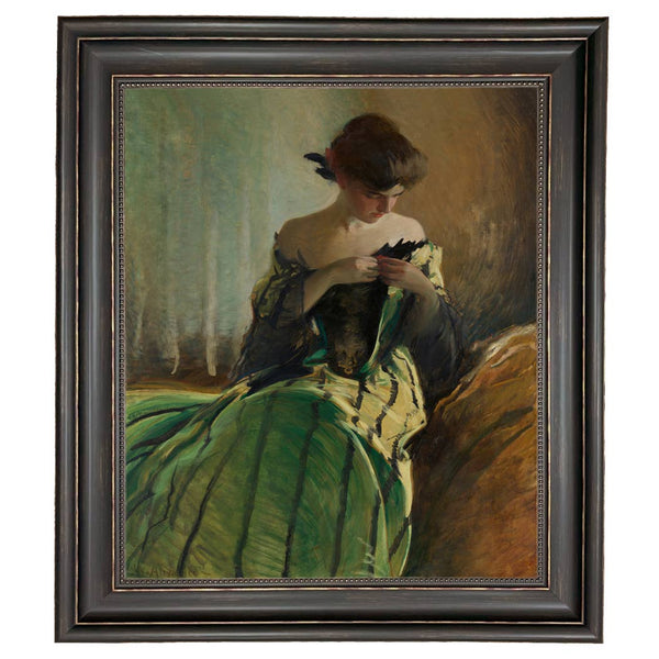 Woman in Black and Green Dress Vintage Canvas Painting Print