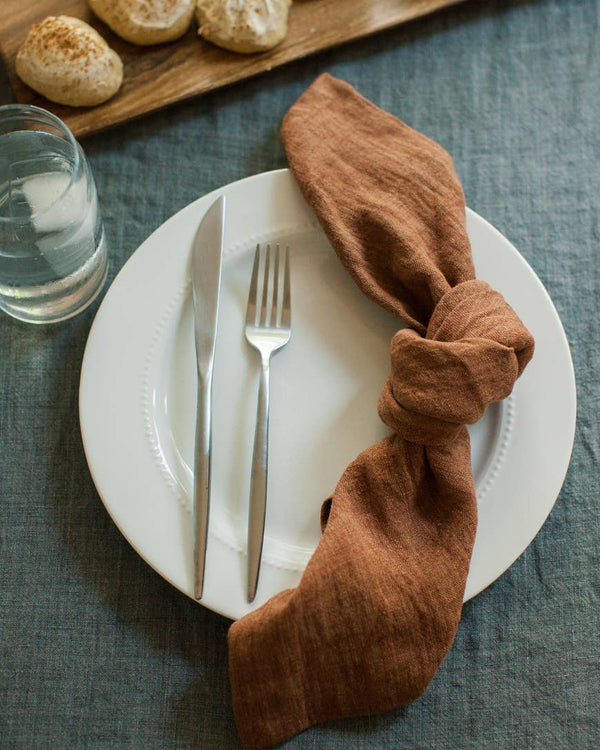 Stone Washed Linen Hemmed Dinner Napkin