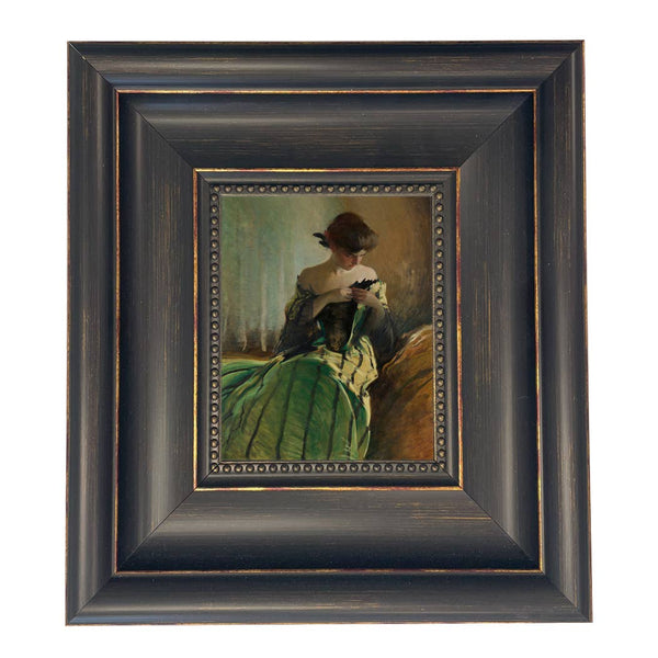 Woman in Black and Green Dress Vintage Canvas Painting Print