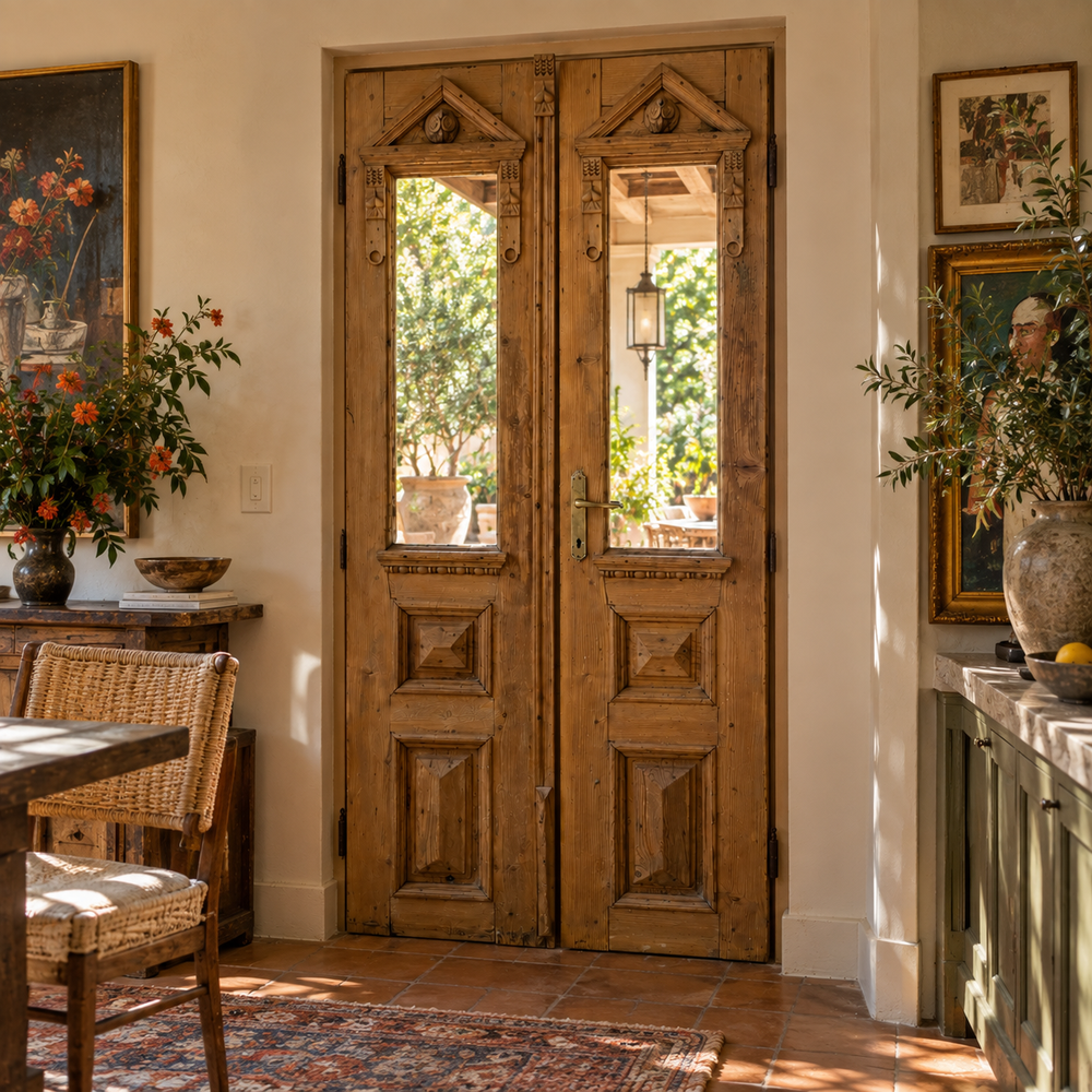 Antique French Wood Doors with Glass Panels