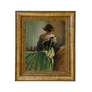 Woman in Black and Green Dress Vintage Canvas Painting Print