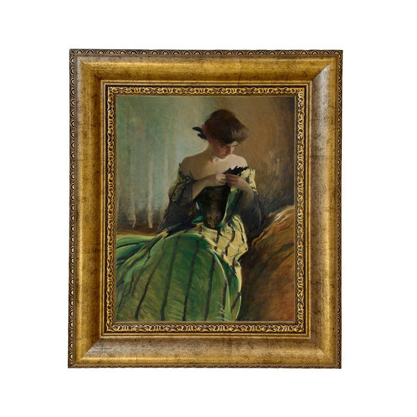 Woman in Black and Green Dress Vintage Canvas Painting Print