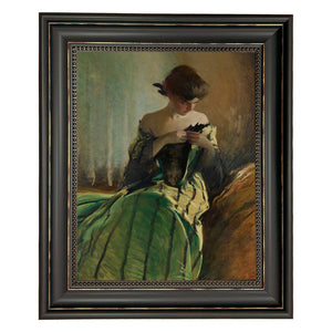 Woman in Black and Green Dress Vintage Canvas Painting Print