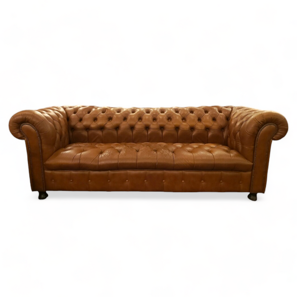 Vintage leather chesterfield with mild distressing in a warm chocolate leather made by empire furniture co 