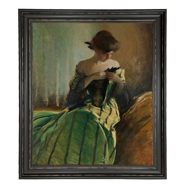 Woman in Black and Green Dress Vintage Canvas Painting Print