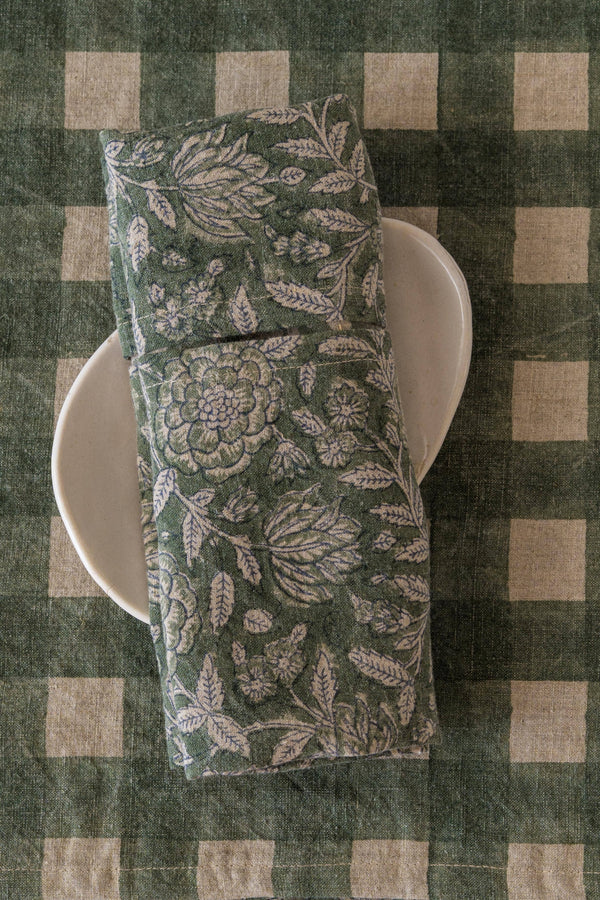 Set of Two Block Printed Linen Rio Napkin – Handmade Detailing