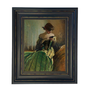 Woman in Black and Green Dress Vintage Canvas Painting Print