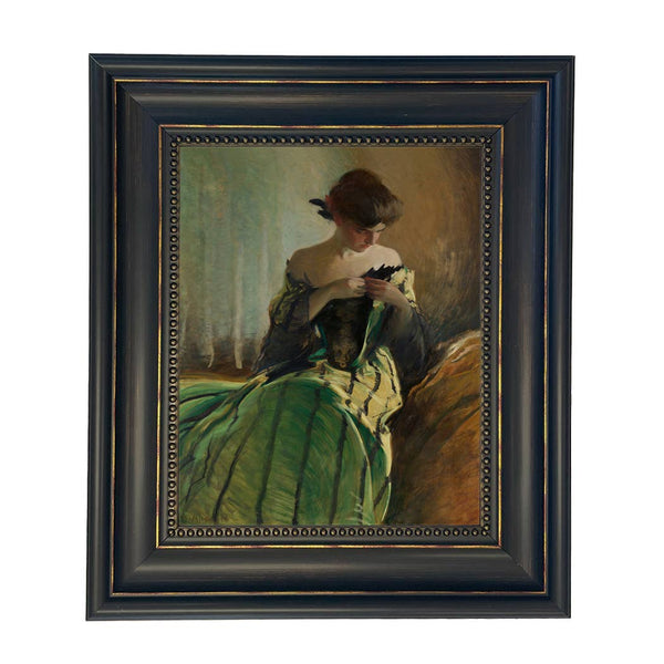 Woman in Black and Green Dress Vintage Canvas Painting Print