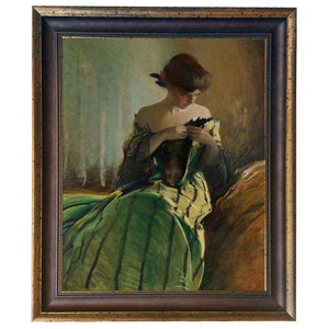 Woman in Black and Green Dress Vintage Canvas Painting Print