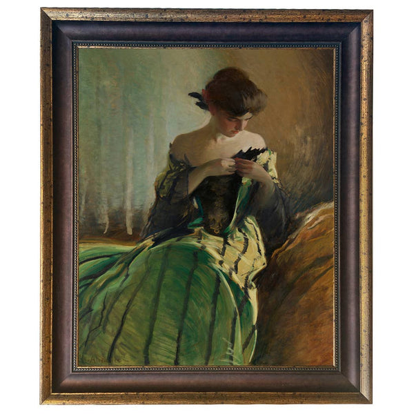 Woman in Black and Green Dress Vintage Canvas Painting Print