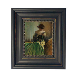 Woman in Black and Green Dress Vintage Canvas Painting Print