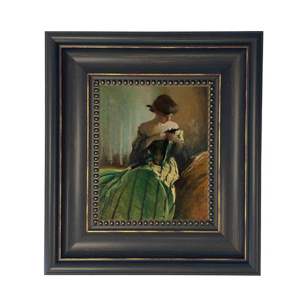Woman in Black and Green Dress Vintage Canvas Painting Print