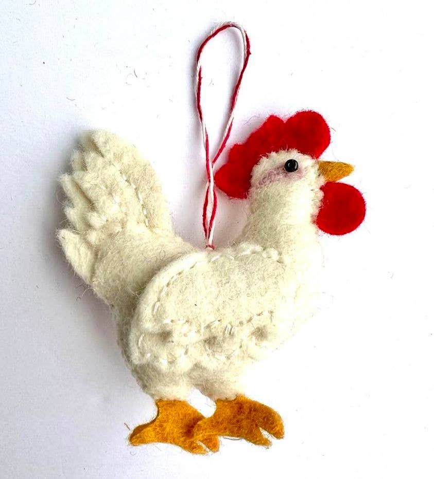 White Felt Hen Ornament