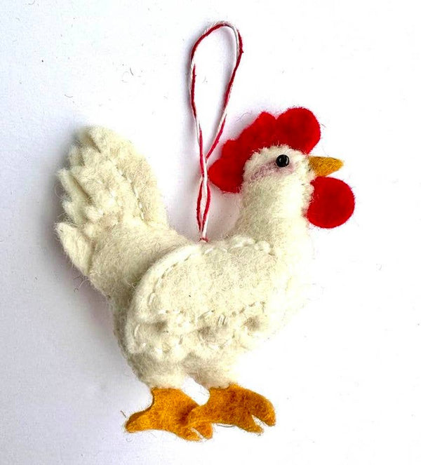 White Felt Hen Ornament