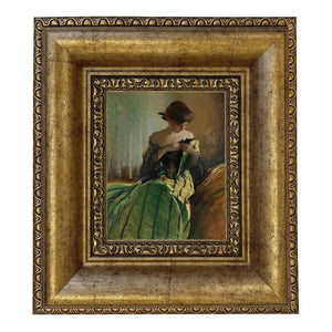 Woman in Black and Green Dress Vintage Canvas Painting Print