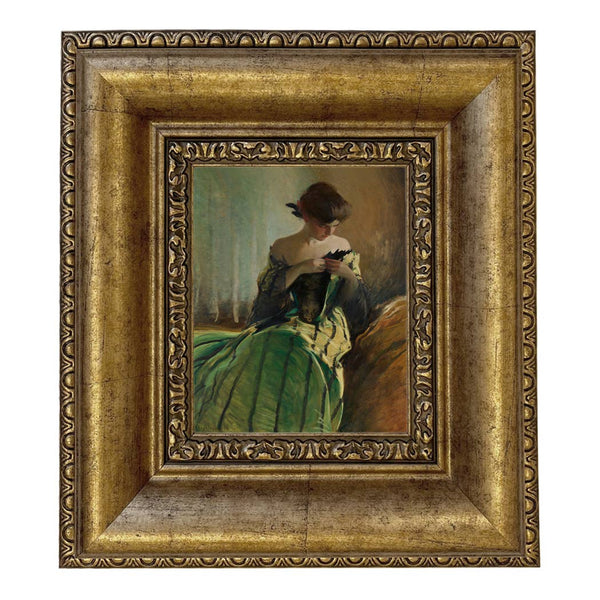 Woman in Black and Green Dress Vintage Canvas Painting Print