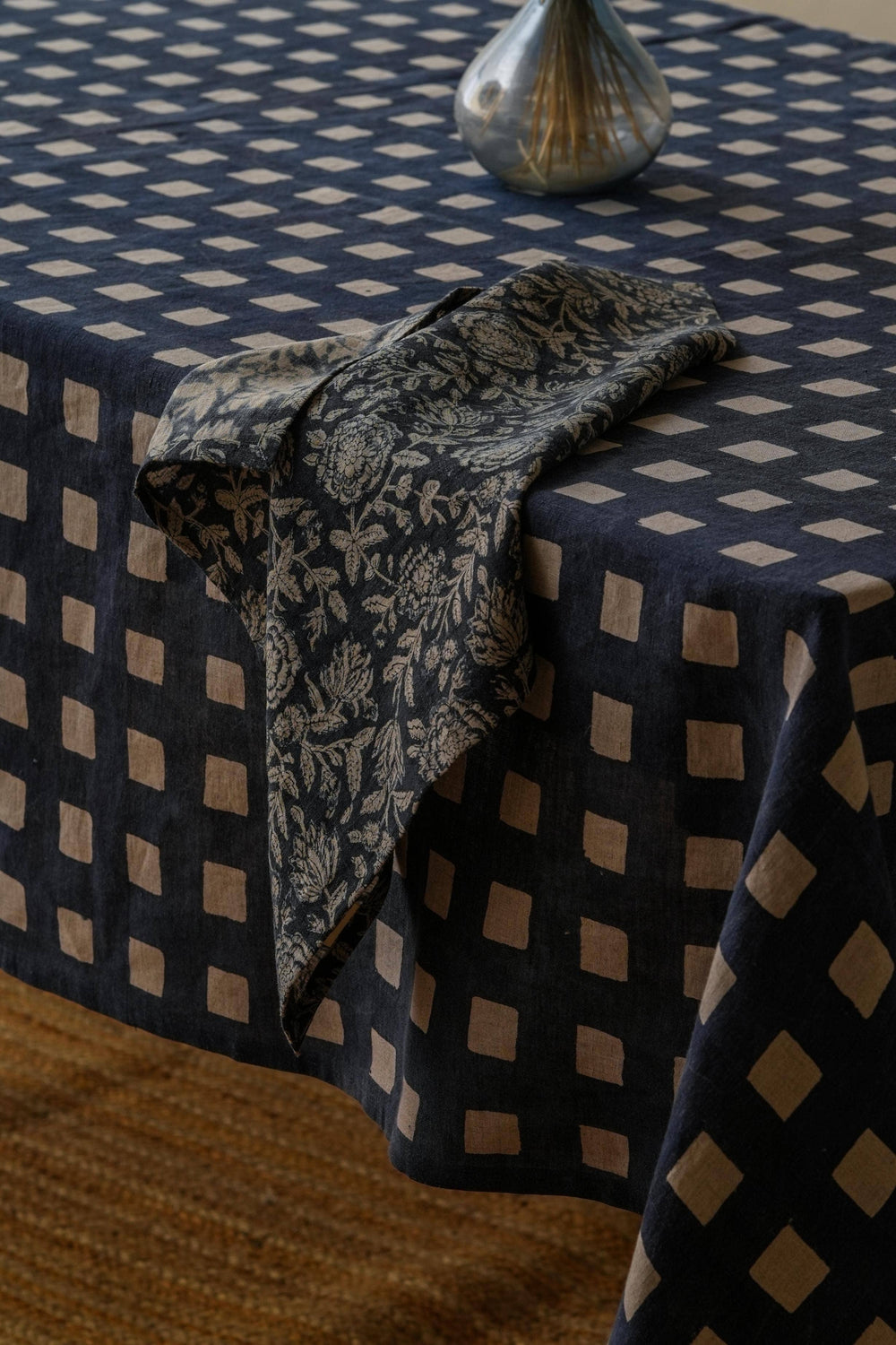 Set of Two Block Printed Linen Rio Napkin – Handmade Detailing