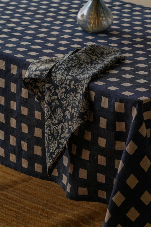 Set of Two Block Printed Linen Rio Napkin – Handmade Detailing