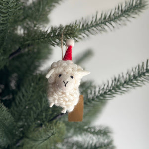 Felt Ornament - Fluffy Sheep Ornament with Christmas Hat