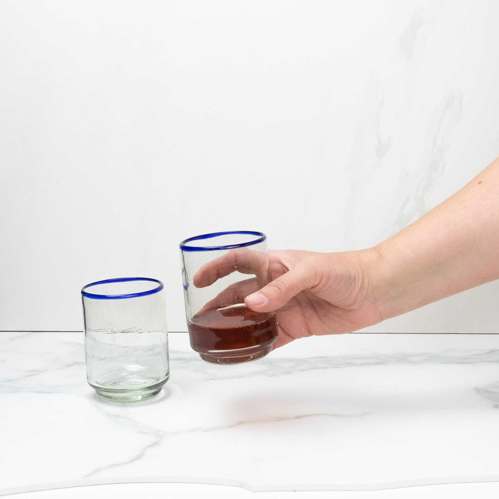 Medium Stacking Glass, Glassware Drinking, Blue Rim