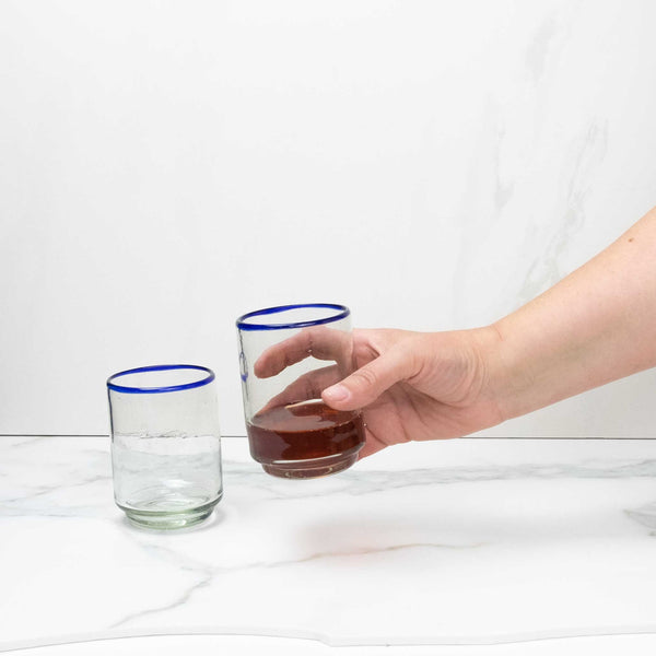 Medium Stacking Glass, Glassware Drinking, Blue Rim