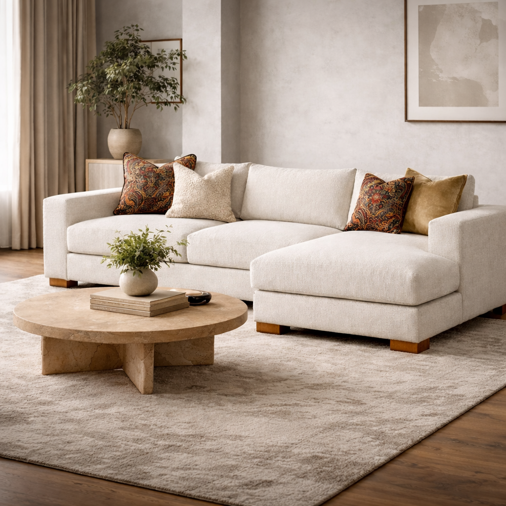 Custom made Tuxedo sofa with wood base made and bench cushion