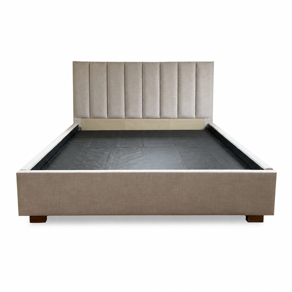 custom bed frame with upholstered high back in california king