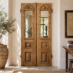 Antique French Wood Doors with Glass Panels