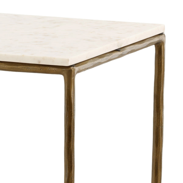 Marble Top Console Table with Forged Iron Base