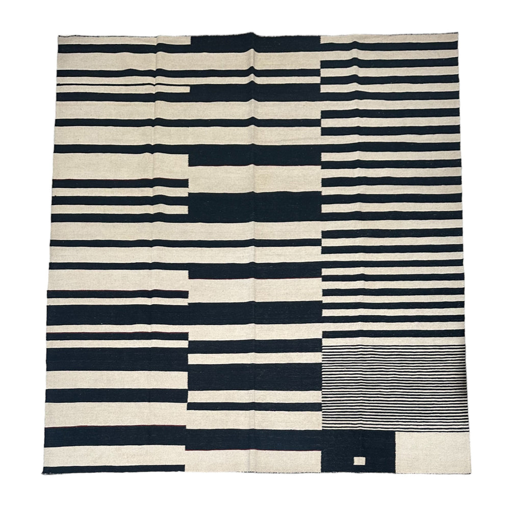 black and white kilim rug with stripes