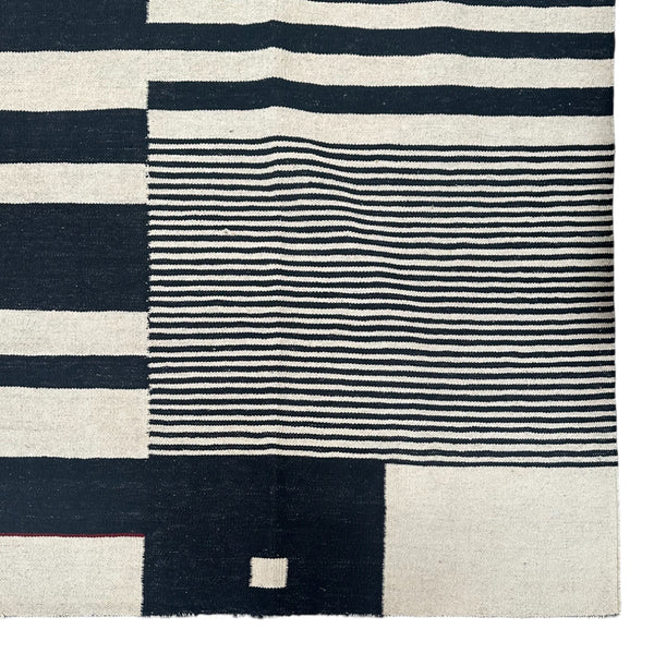 black and white kilim rug with stripes