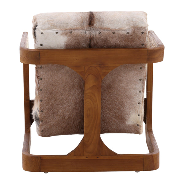 Goat Hide and Teak Arm Chair