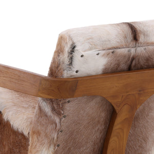 Goat Hide and Teak Arm Chair