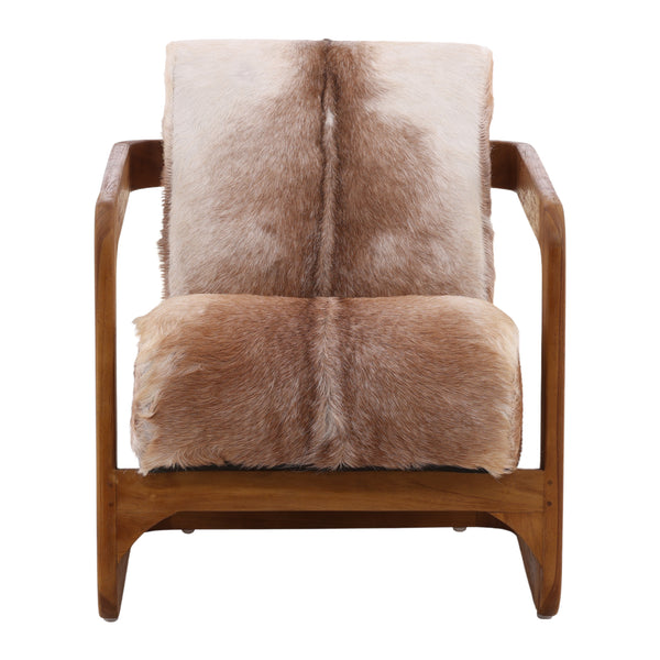 Goat Hide and Teak Arm Chair
