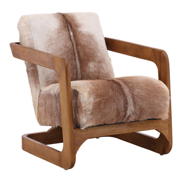 Goat Hide and Teak Arm Chair