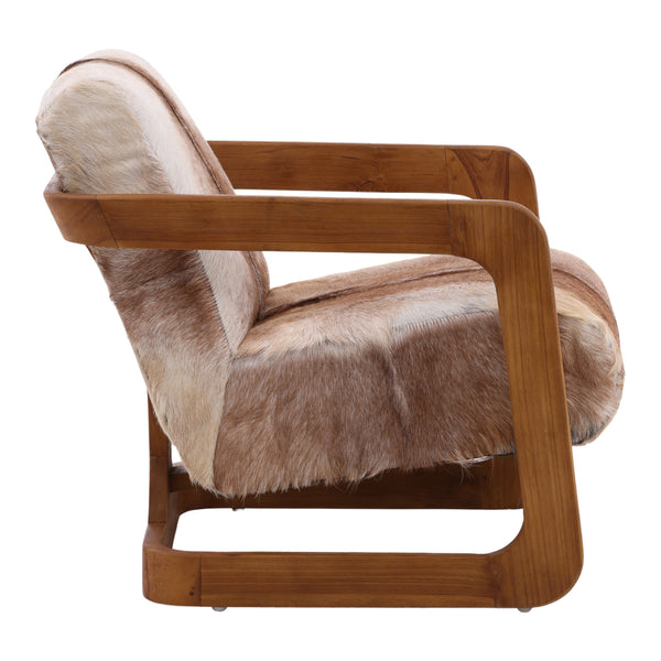 Goat Hide and Teak Arm Chair