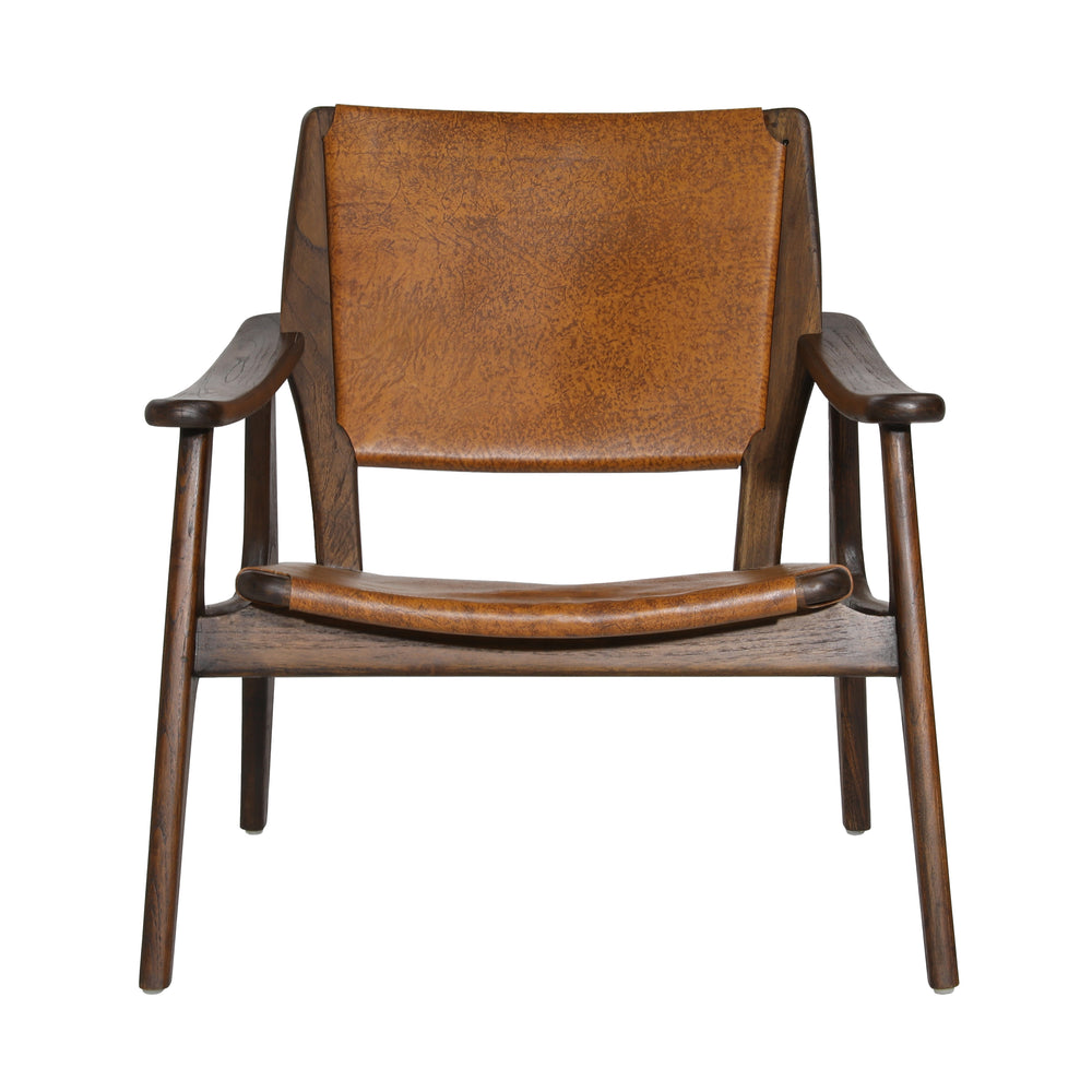 Leather and Teak Occasional Chair