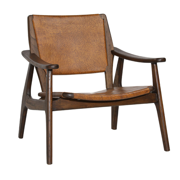 Leather and Teak Occasional Chair