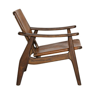 Leather and Teak Occasional Chair