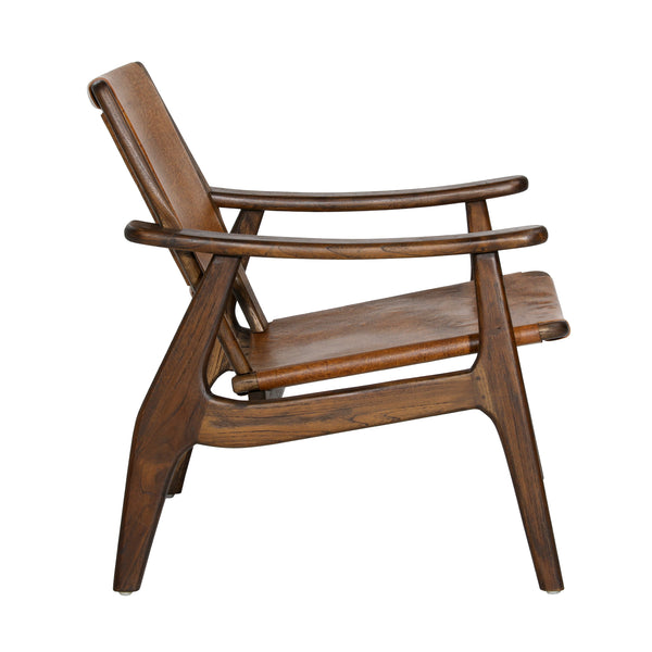 Leather and Teak Occasional Chair
