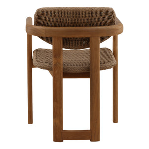 Light Brown Wicker and Teak Outdoor Dining Chair