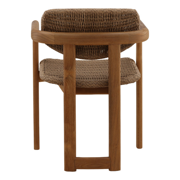 Light Brown Wicker and Teak Outdoor Dining Chair